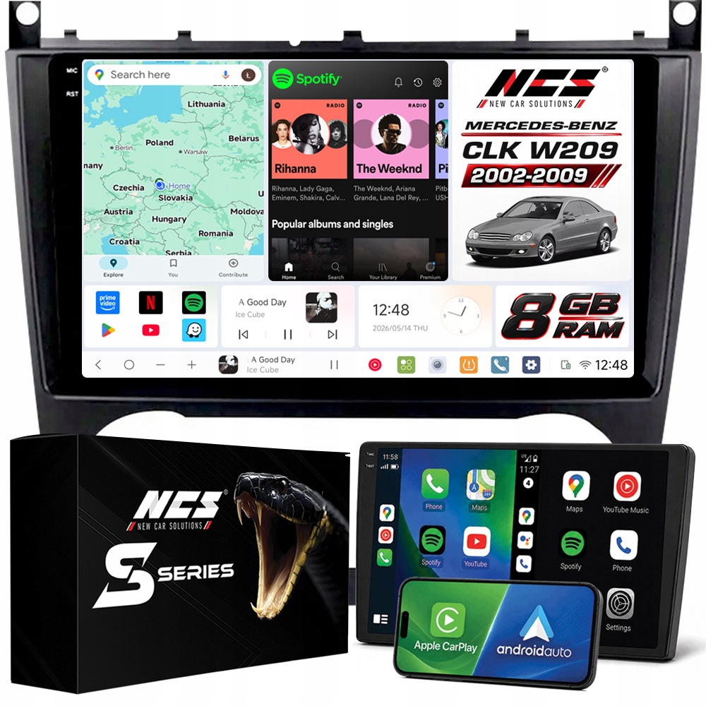 Rádio Navigace Ncs DS9 Mercedes W203 W209 2002-2009 Android 8GB Lte 9″
