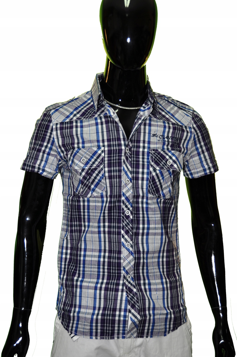 

Koszula Męska Krata Krótki Rękaw Bawełna Slim 3XL