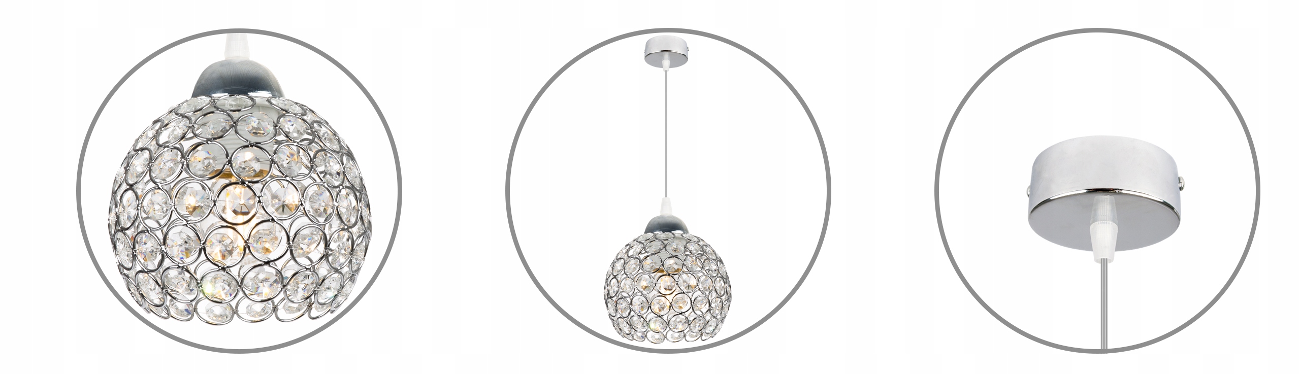 LAMPA SUFITOWA WISZĄCA CHROM ŻYRANDOL POJEDYNCZA PLAFON KRYSZTAŁKI Marka Light Home