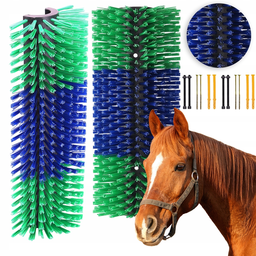 Nylonový masážní kartáč na dobytek a koně, modro-zelený, odolný