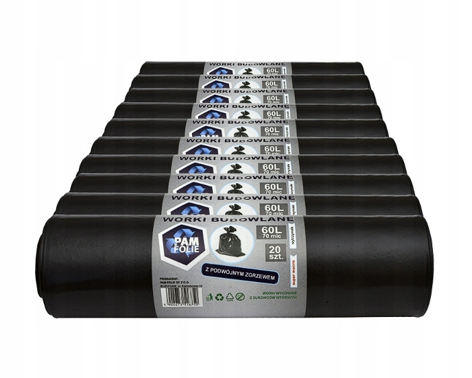 Levně Sáčky 60L 200 ks na odpadky, suť, silné stavební Pam-Folie