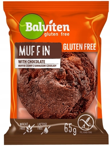 Levně 7 x Balviten Muffin tmavý s kousky čokolády bezlepkový muffin 65 g