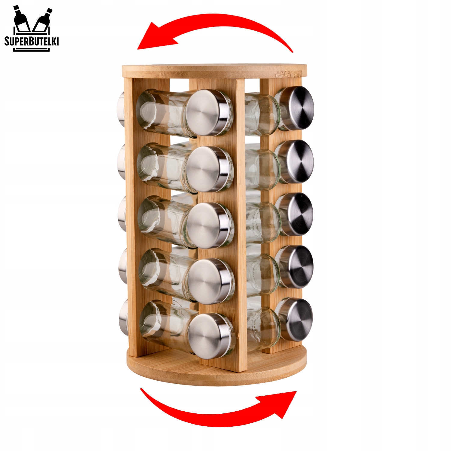 STOJAK OBROTOWY na PRZYPRAWY organizer przyprawnik 20x SŁOIKI 75x NAKLEJKI Wysokość mebla 32.5 cm