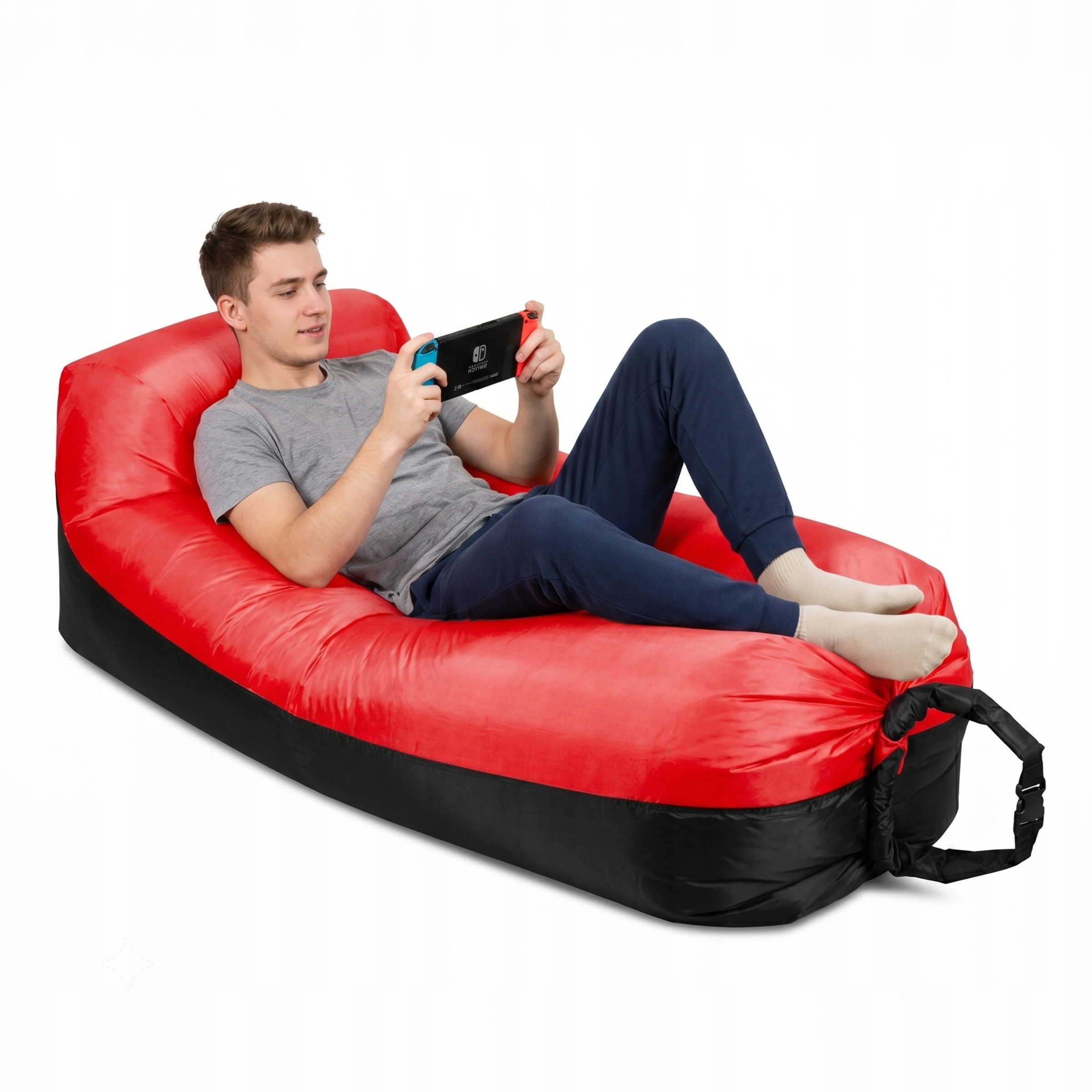 Lazy Bag kanapa dmuchana na powietrze 230x70cm materac Czerwony/Czarny Aga