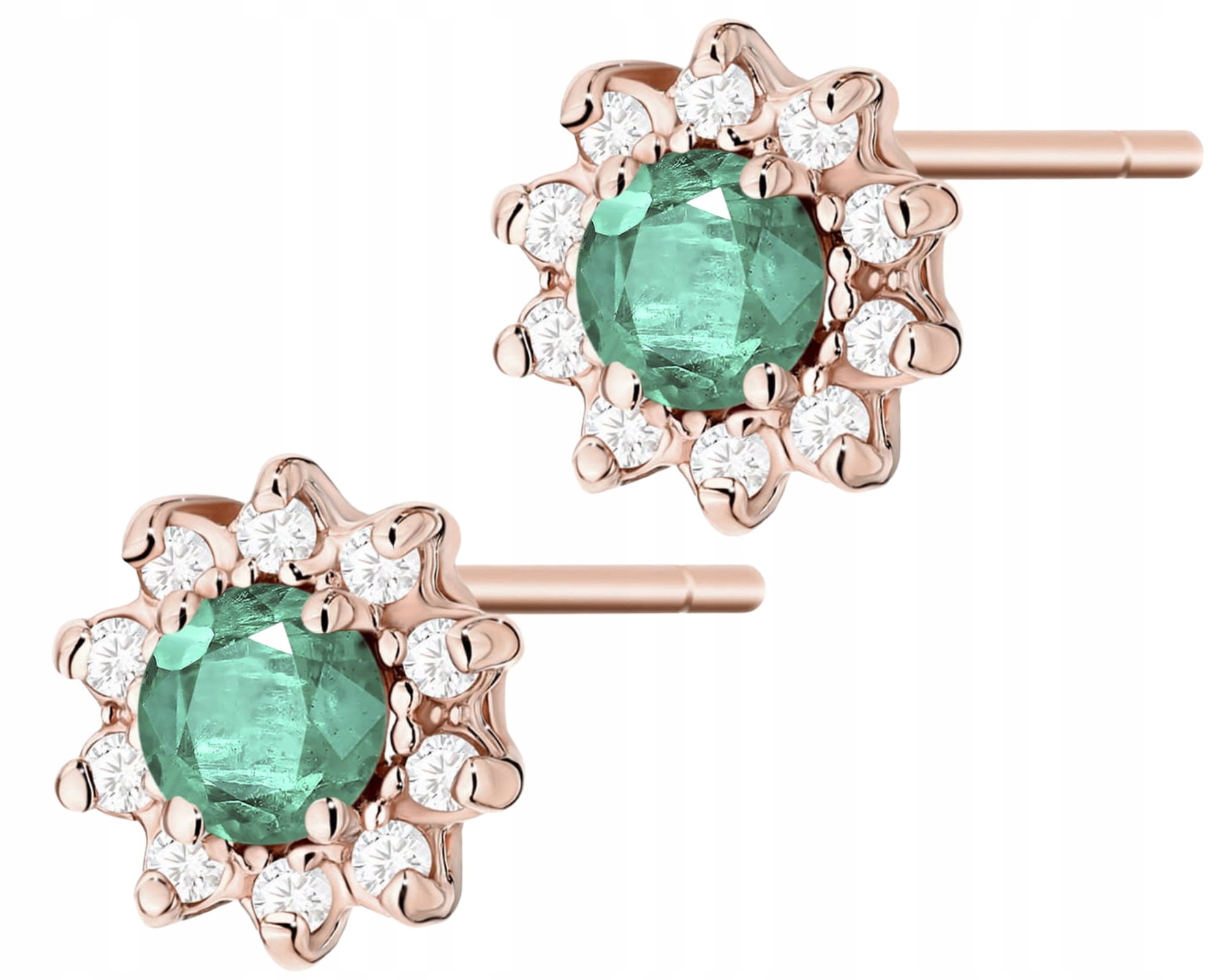 Růžové Zlato Náušnice Přírodní Kámen Zelený Smaragd A Diamanty Dárek