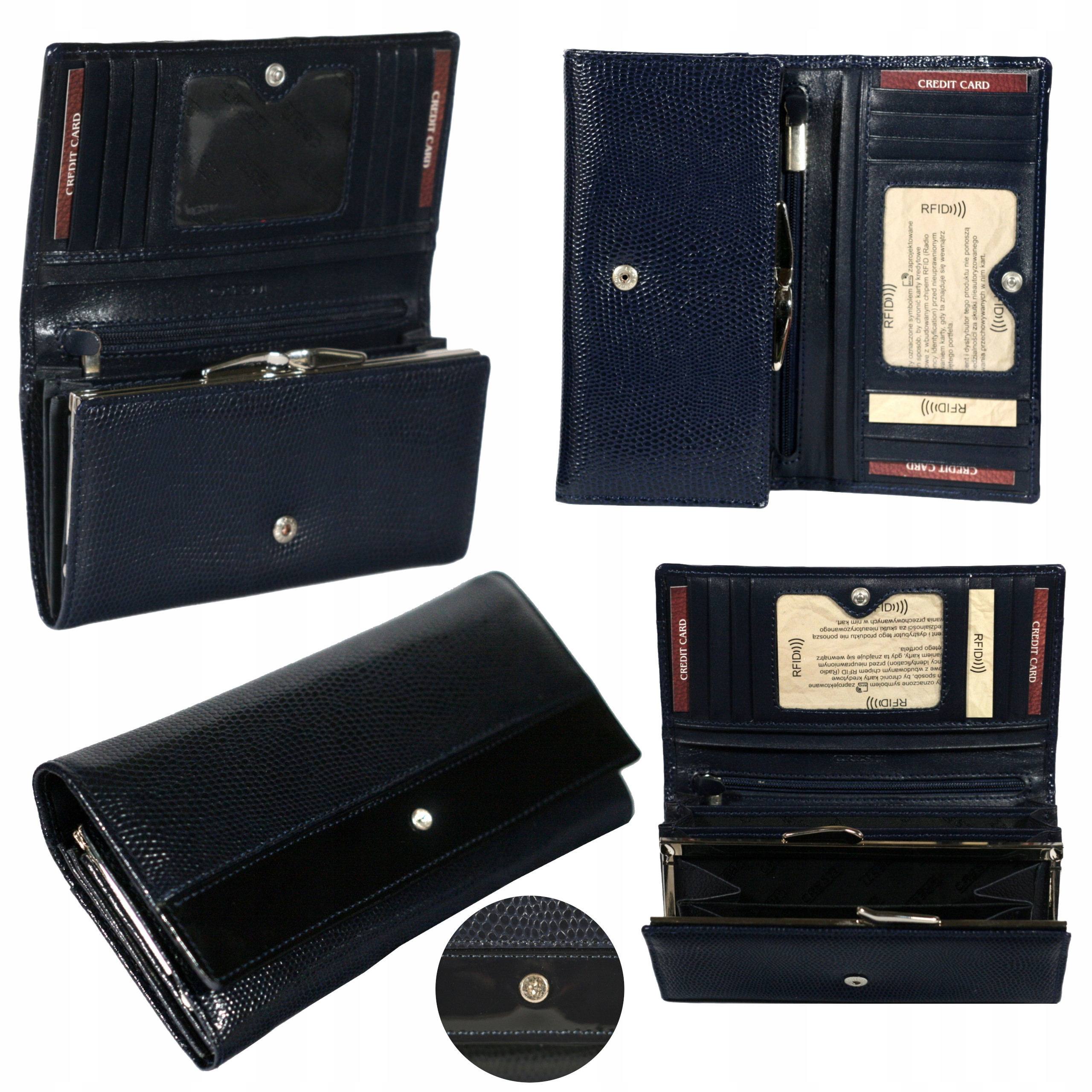 Dámská kožená peněženka velká, tmavě modrá, krystaly Swarovski polská výroba