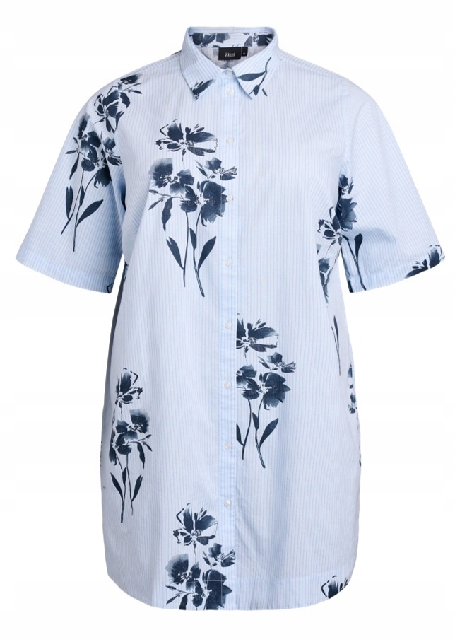Plus Size Zizzi Modrá Bavlněná Košile Tunika Pruhy Vzor 500B 44