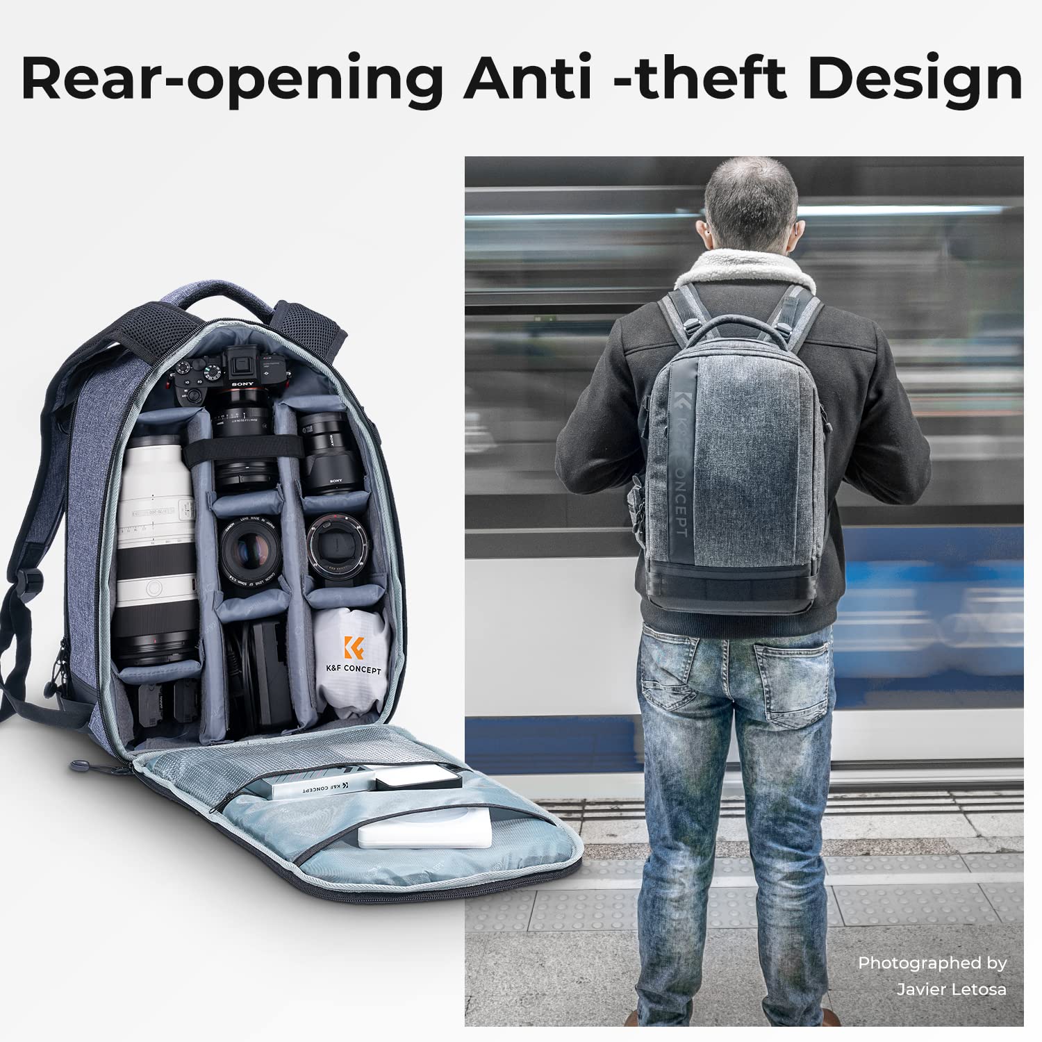 K&F CONCEPT Plecak Fotograficzny 18L na Laptop 15.6" z Pokrowcem na Deszcz — miniatura 3