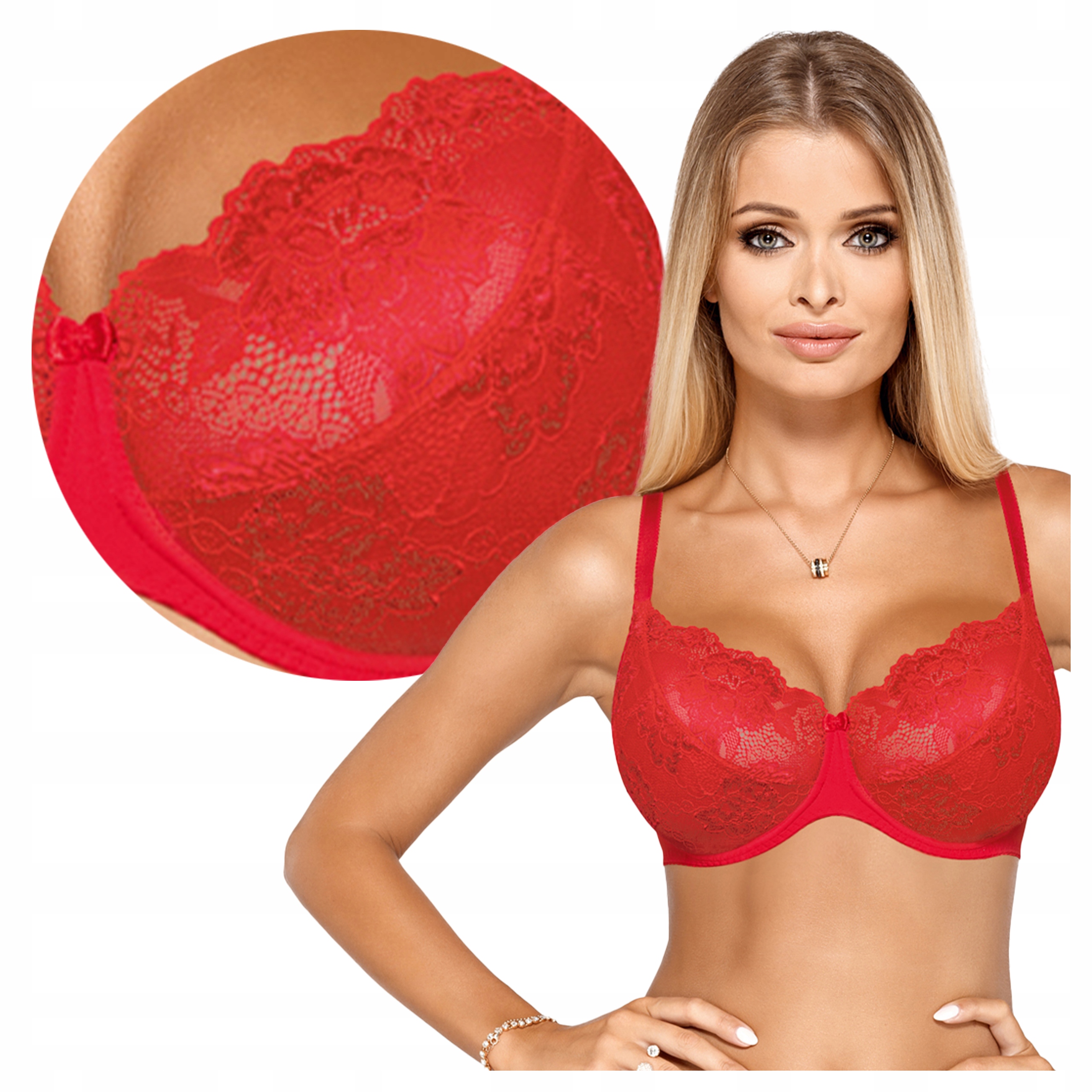 Podprsenka Soft měkká s kosticemi lemovaná krajkou Cleo II červená 75D