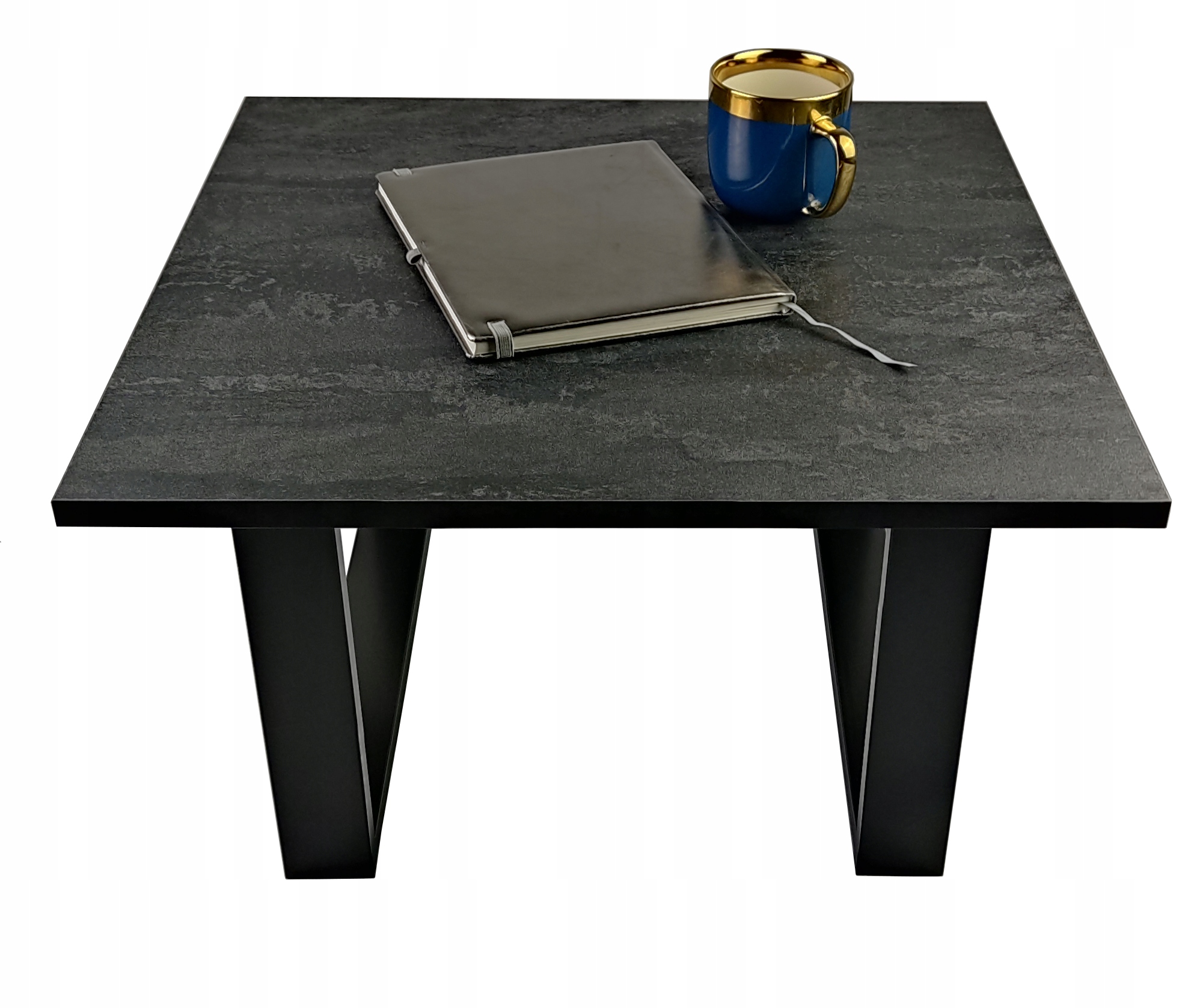 Noční stolek, konferenční, betonový vzhled, černý, 60x60 cm