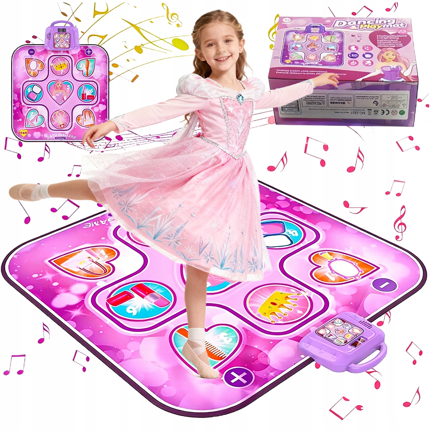 Mata Taneczna Dla Dzieci Różowa 90X90CM 6 Trybów Gry Wbudowane Melodie Led