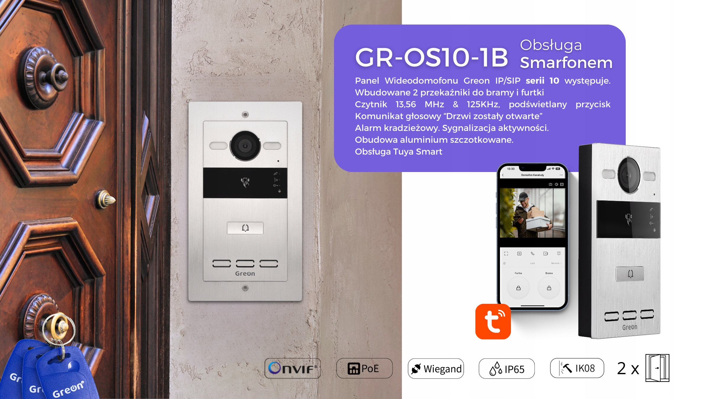 WIDEODOMOFON IP/SIP GREON GR-OS10-1B TUYA HTTP brama jak Akuvox R20 Kod producenta GR