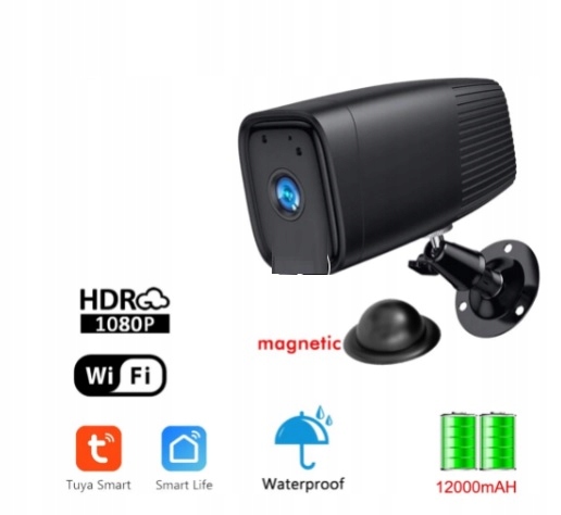 Černá bezdrátová Wifi kamera na baterie Tuya_!!_`