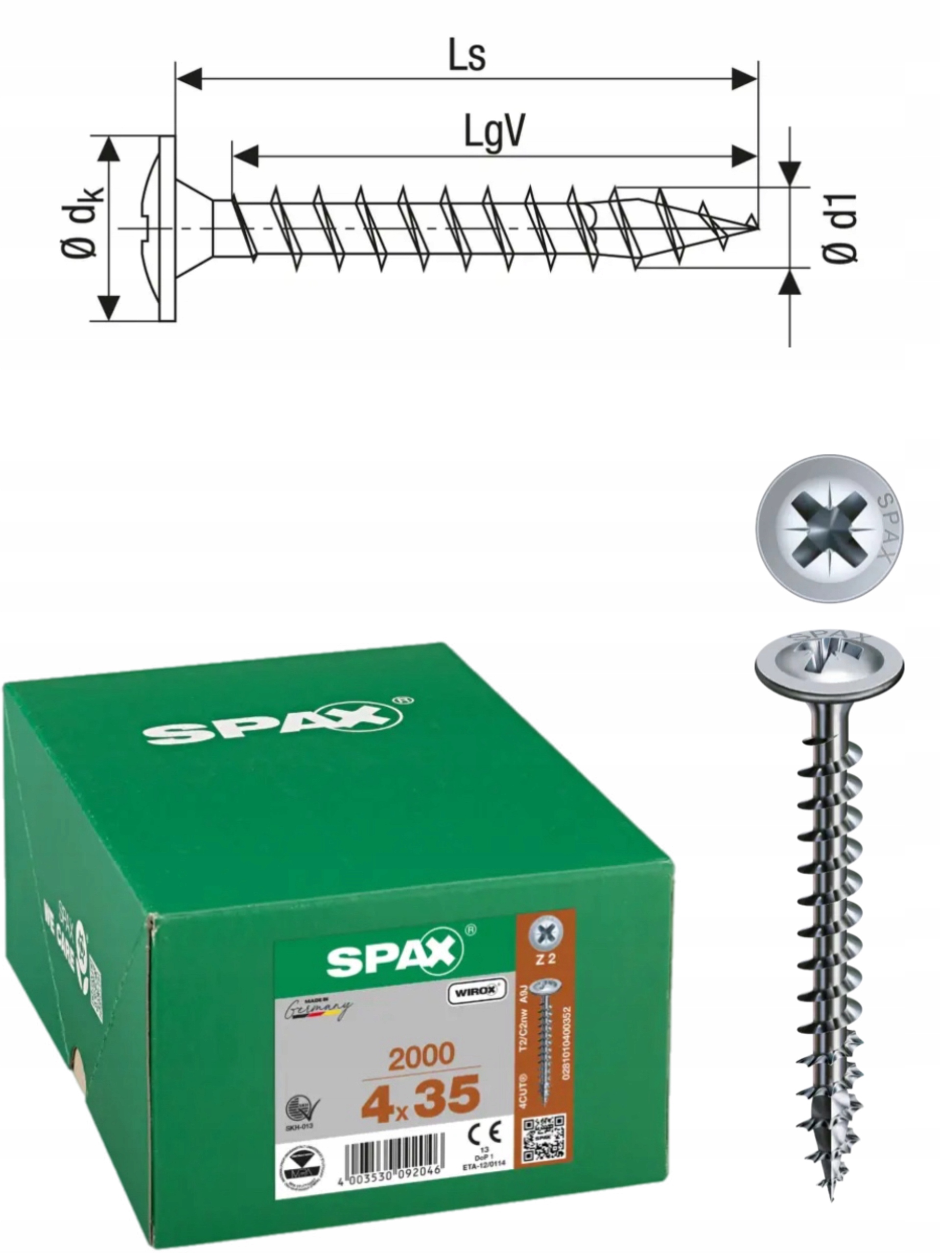Univerzálna skrutka Wirox spax 4 x 35 Wirox podložka 2000 ks