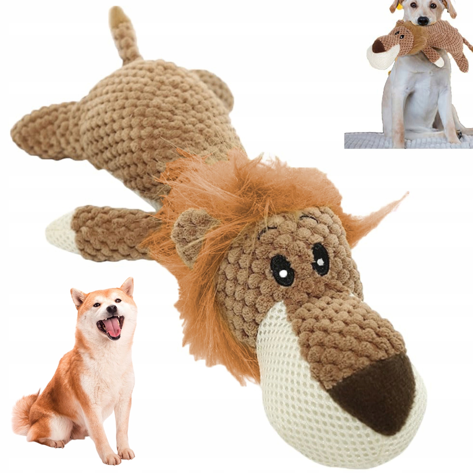 Levně Pískací Kousátko Pro Psa Plyšový Lev Měkký Kamarád Hračka Hnědá