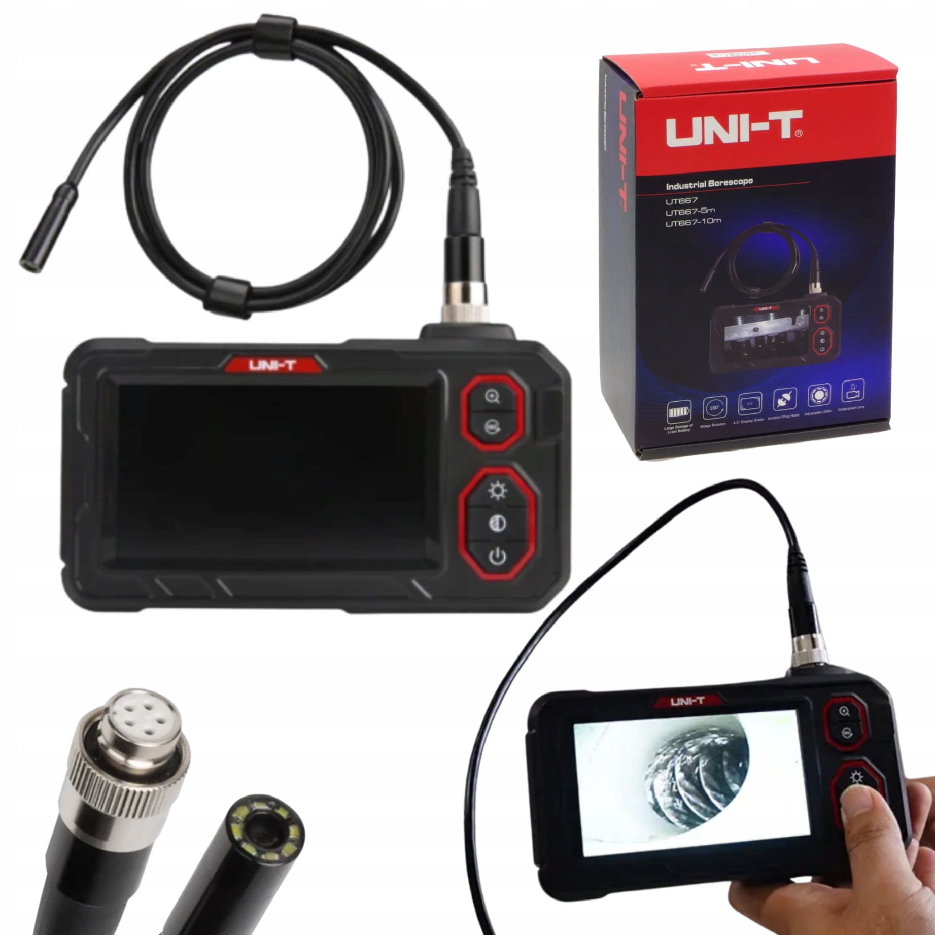 Inspekční kamera endoskop s 4,3" displejem a sondou IP67 Uni-t UT667