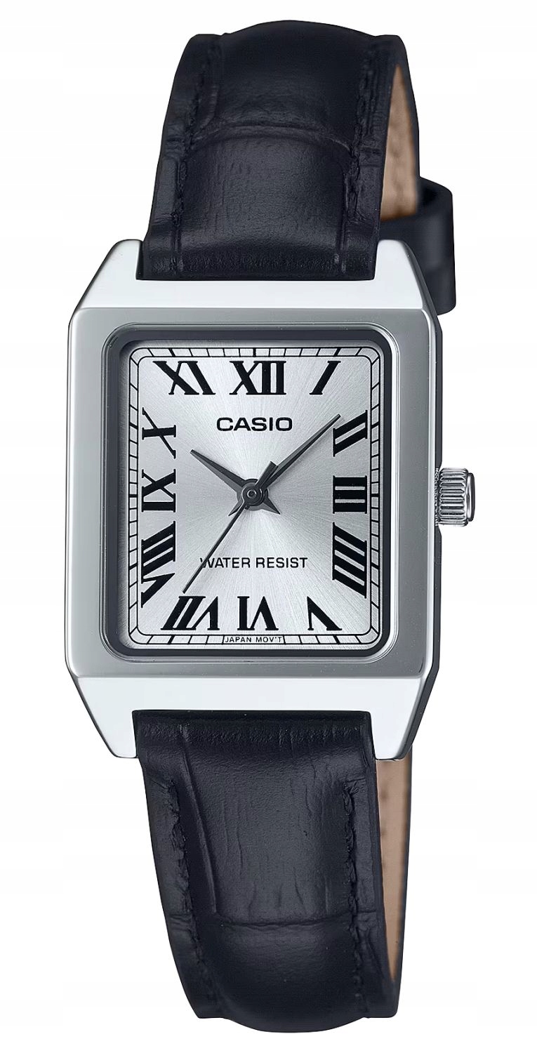Dámské obdélníkové hodinky na černém koženém řemínku Casio LTP-B150L