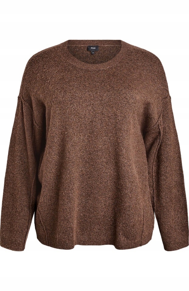 Plus Size Zizzi Módní Volný Svetr S Hnědým Prošíváním 499B 44