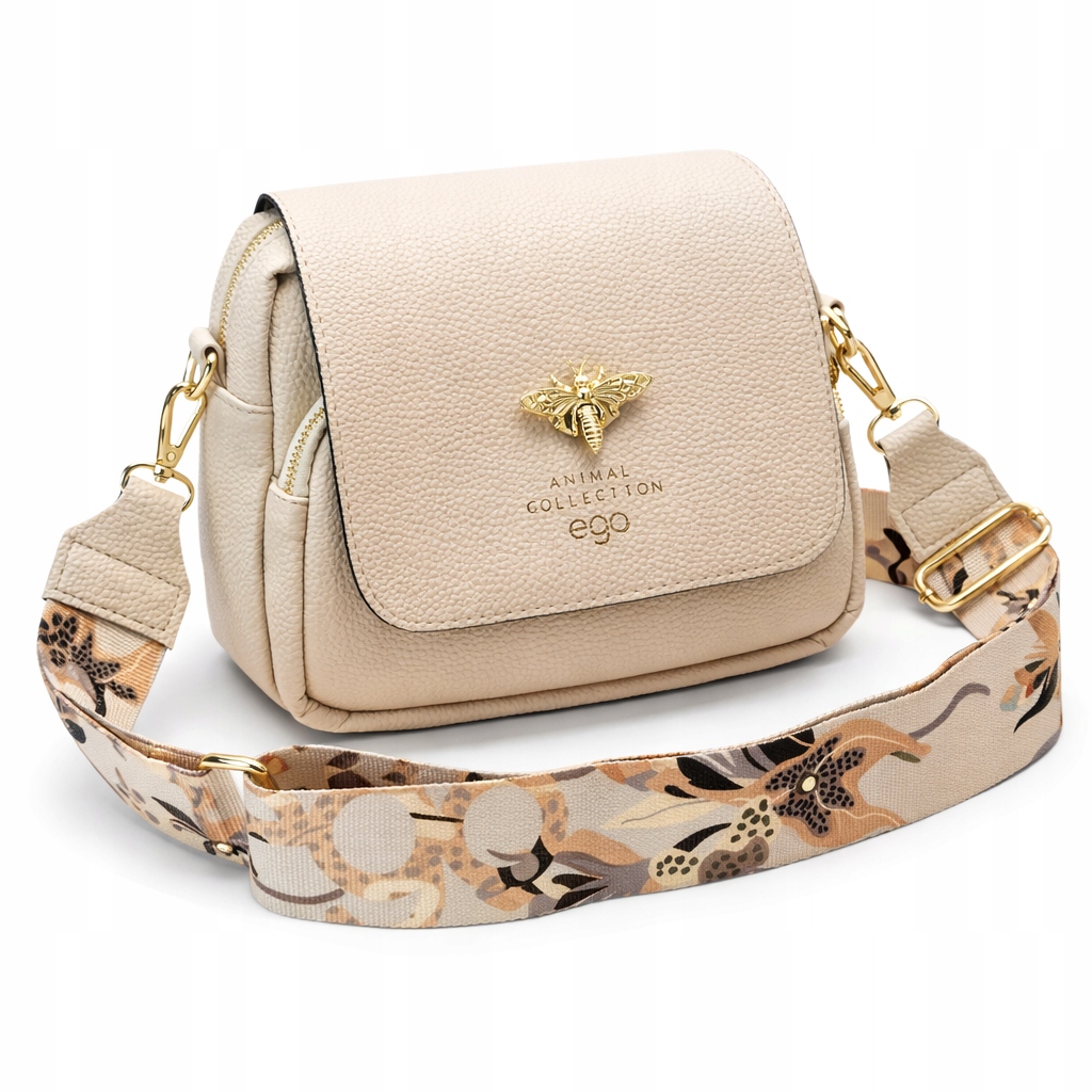 Ego Polská Dámská Kabelka Přes Rameno Včelka Kůže Barevný Pásek Béžová