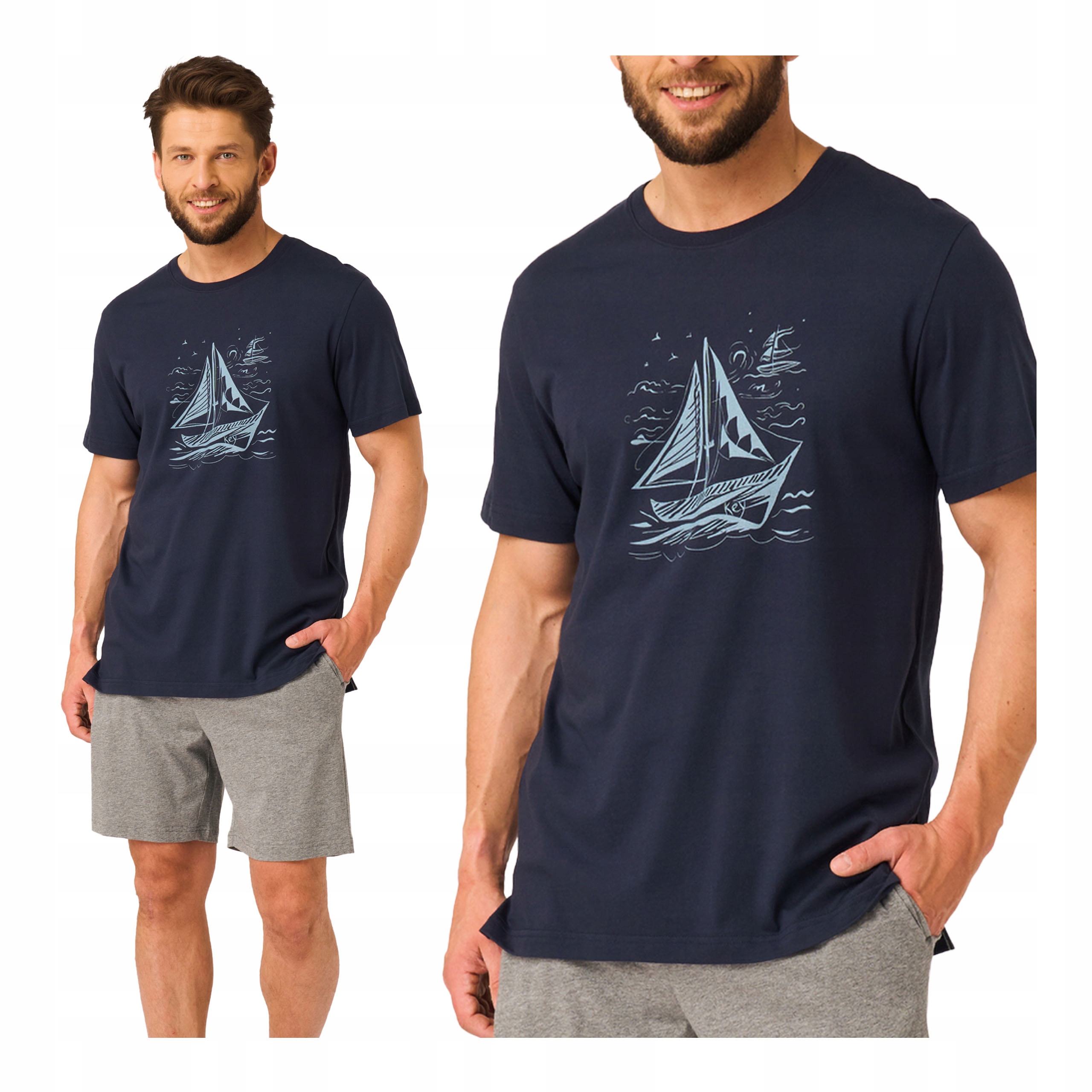 Pánské bavlněné pyžamo XXL, dvoudílné, krátké kraťasy Key