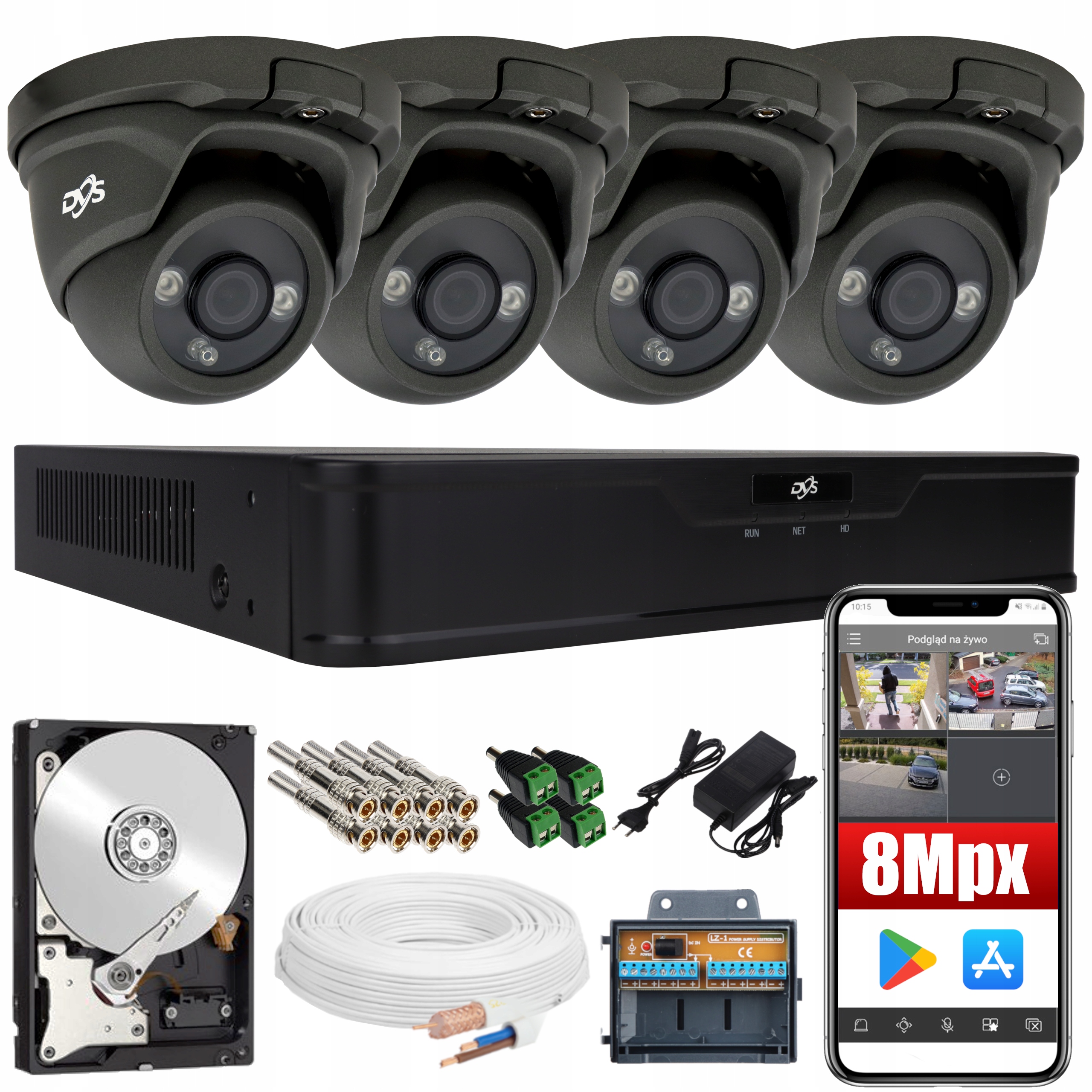 ZESTAW MONITORINGU 4 kamery 8Mpx aplikacja DVS