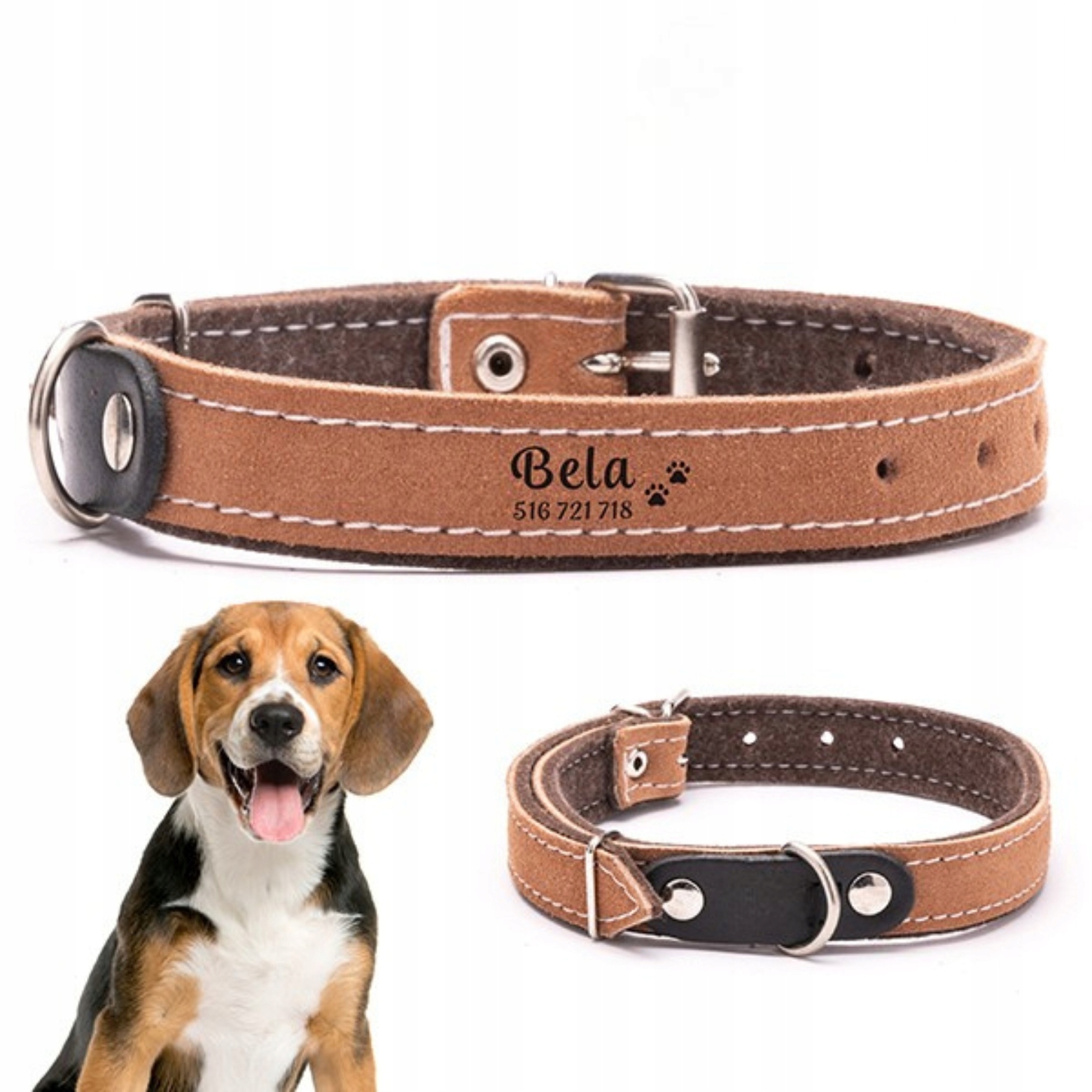 Levně Kožený obojek pro psa Se Jménem a Gravírováním Bonus Dogeste M
