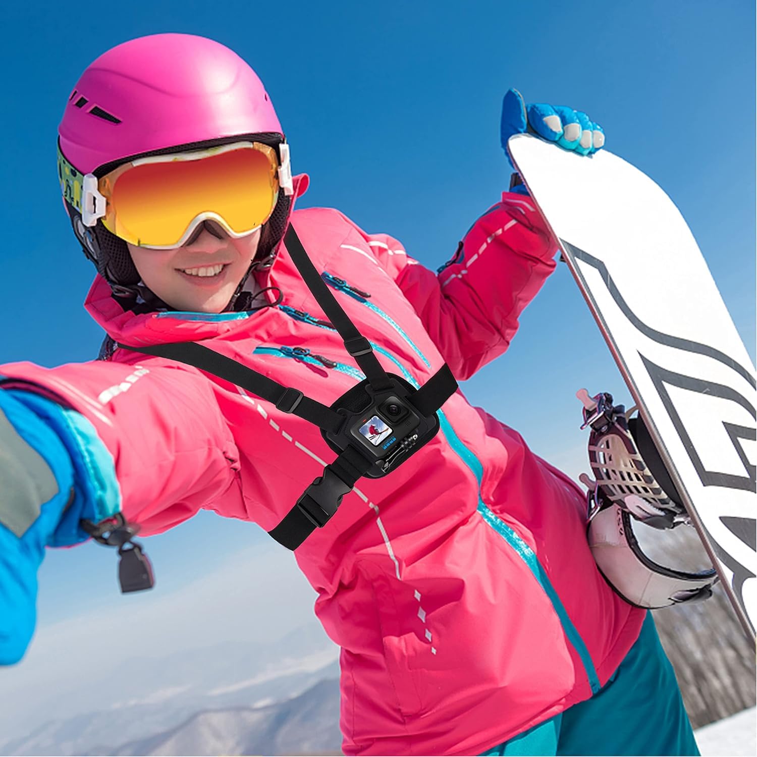 SUPTIG Pas Na Klatkę Piersiową Do GoPro DJI Regulowany Oddychający Czarny — miniatura 6