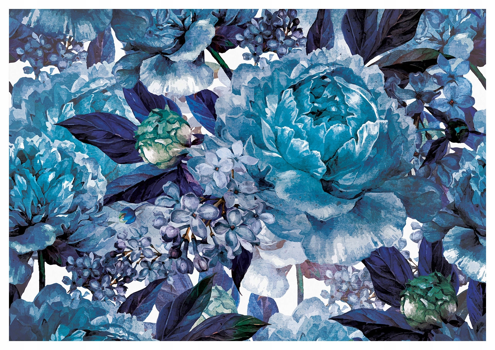 Fototapeta Pivoňky a hortenzie modré květy perspektiva 208x146 lepidlo