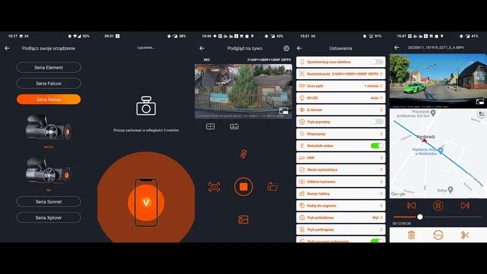 Vantrue N4 PRO 3CH HDR Power Set Kąt widzenia 165°