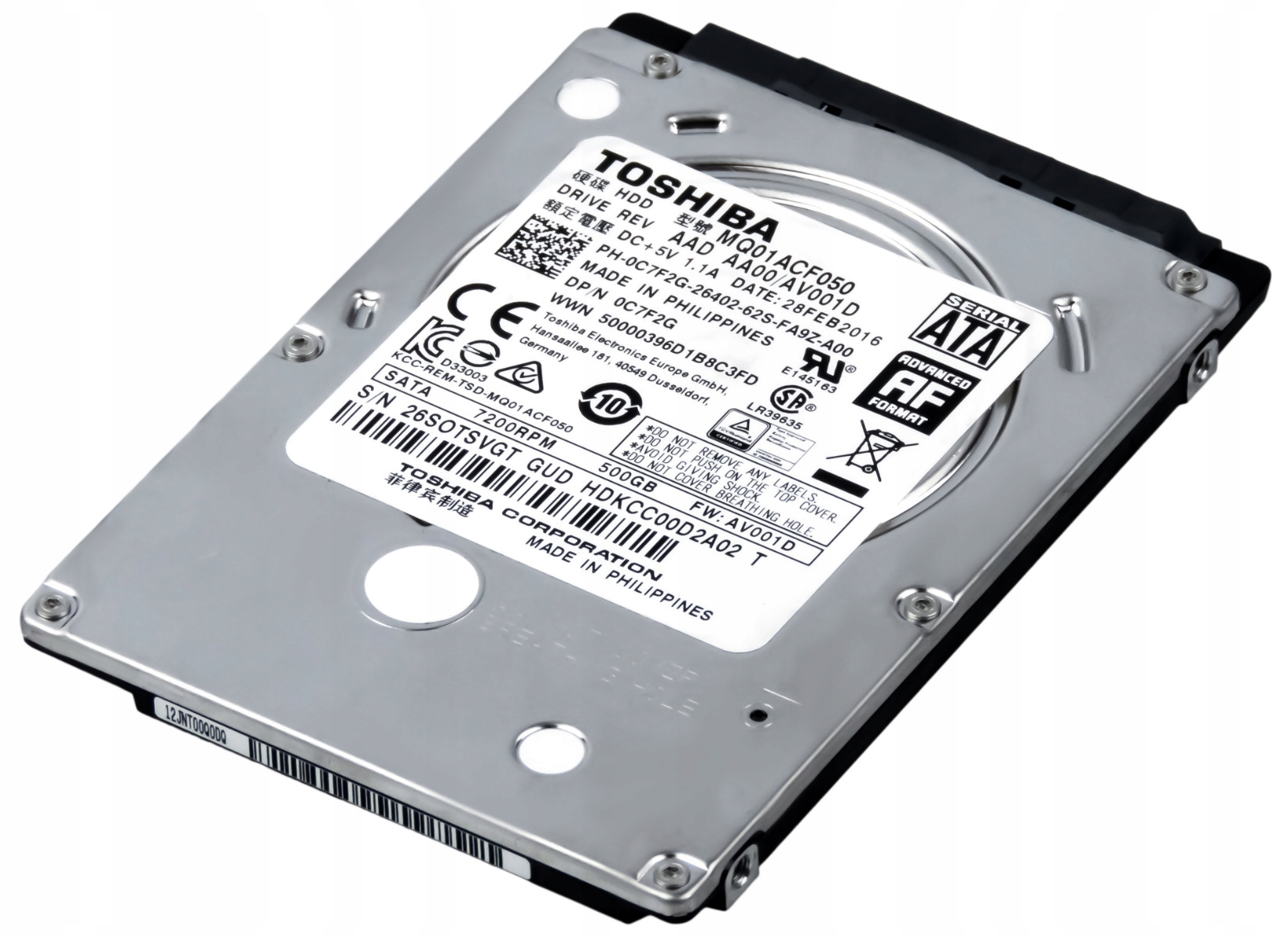 TOSHIBA 500GB 7.2K 16MB SATA III 2.5'' MQ01ACF050 EAN (GTIN) 843715111285