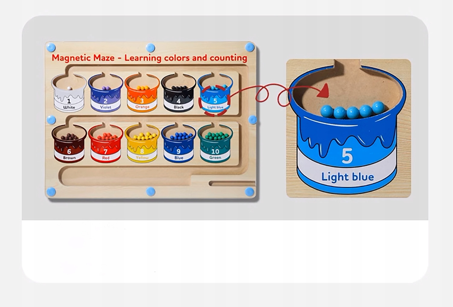 DREWNIANY LABIRYNT MAGNETYCZNY MONTESSORI DOPASUJ KOLORY NAUKA LICZENIA Marka NiceKids