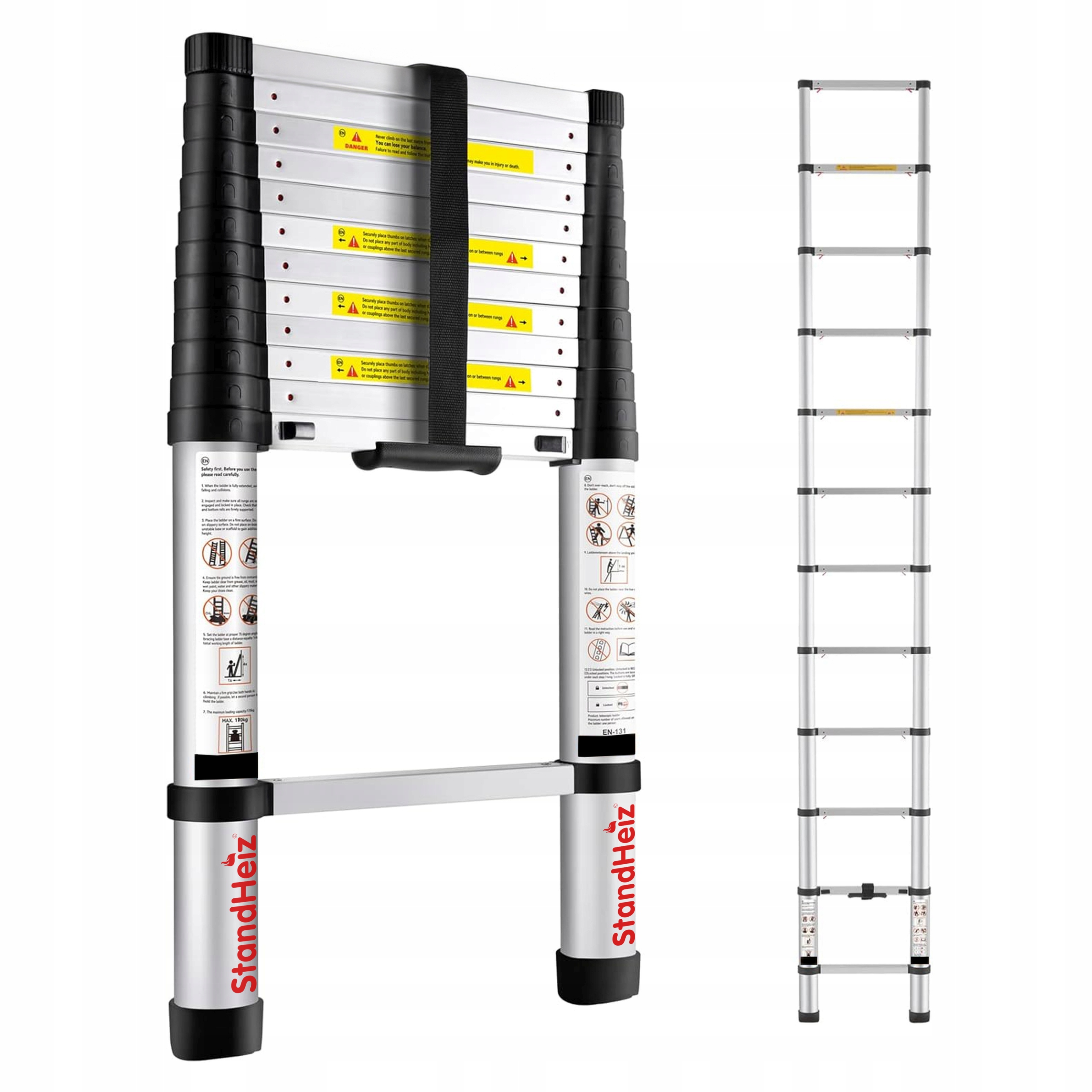 Žebřík Teleskopický 2,6 M Hliníkový, Skládací, Posuvný, Soft Clos