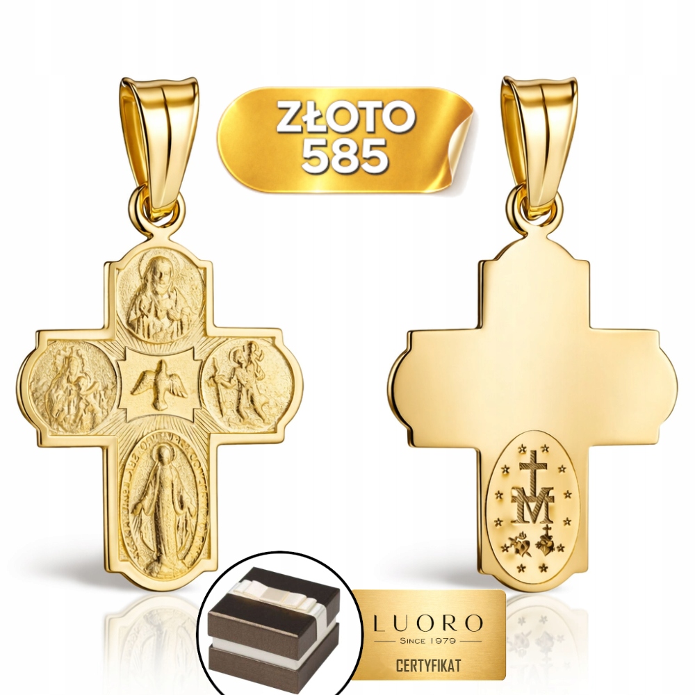 Zlatý Křížek 585 14K Žlutý Duch Svatý Suvenýr 37 MM Elegantní