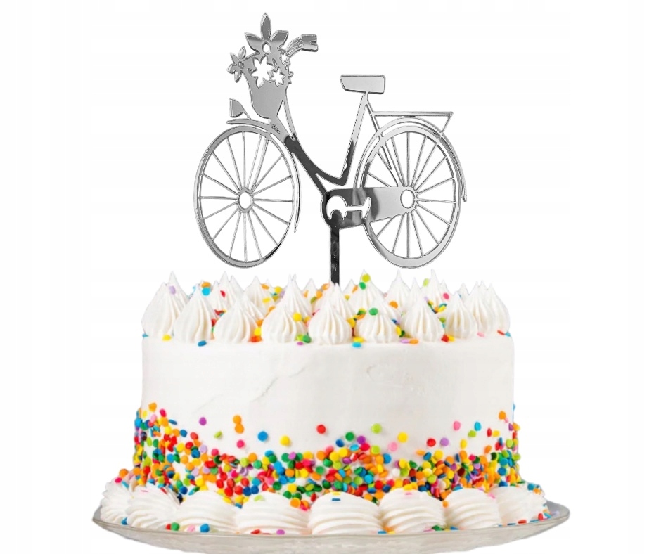 TOPPER DEKORACJA NA TORT ROWER DAMSKI RETRO SREBRNY LUSTRZANY Marka Kapart