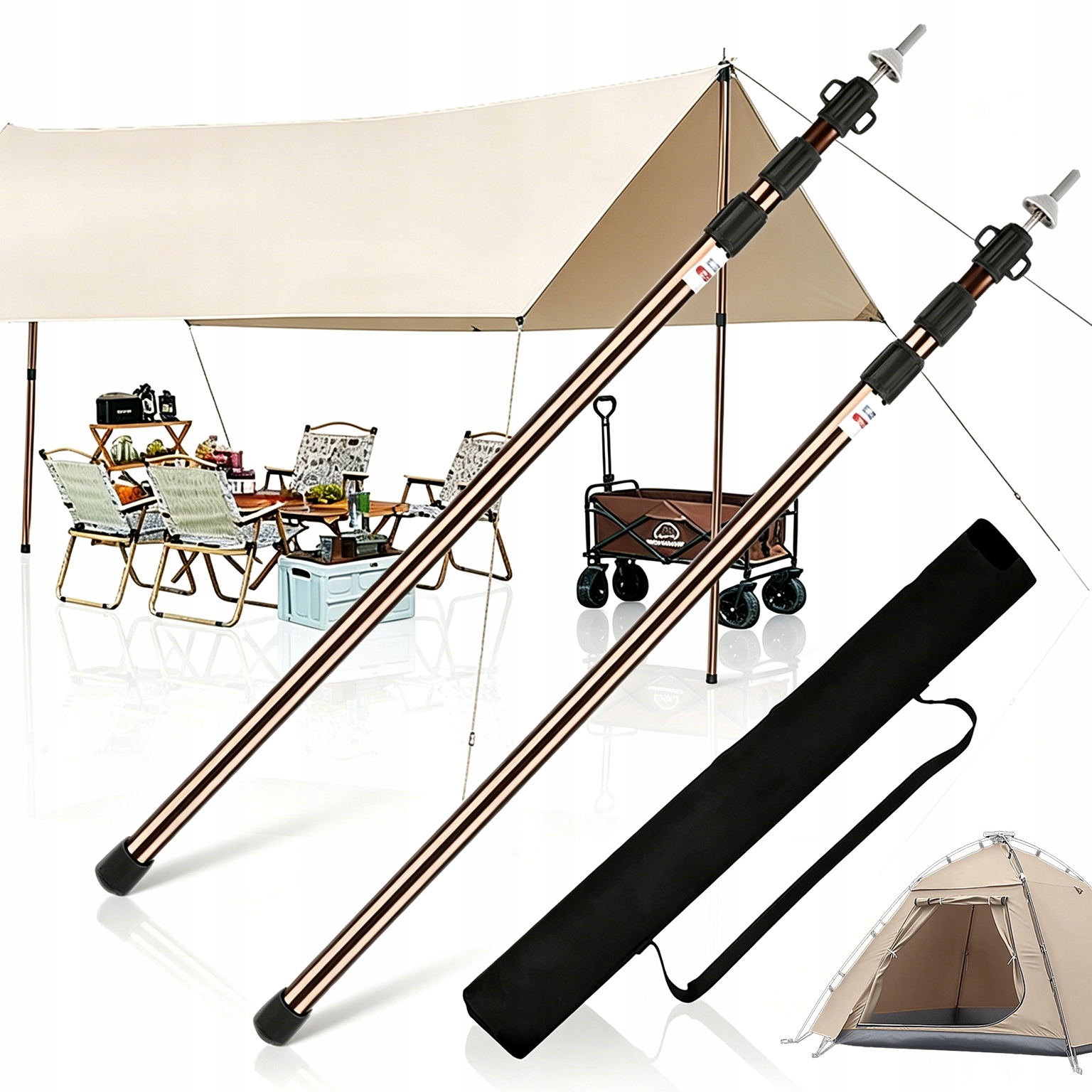 2 Pcs Regulowane 90–230CM Maszty Namiotowe Stabilne I Antypoślizgowe