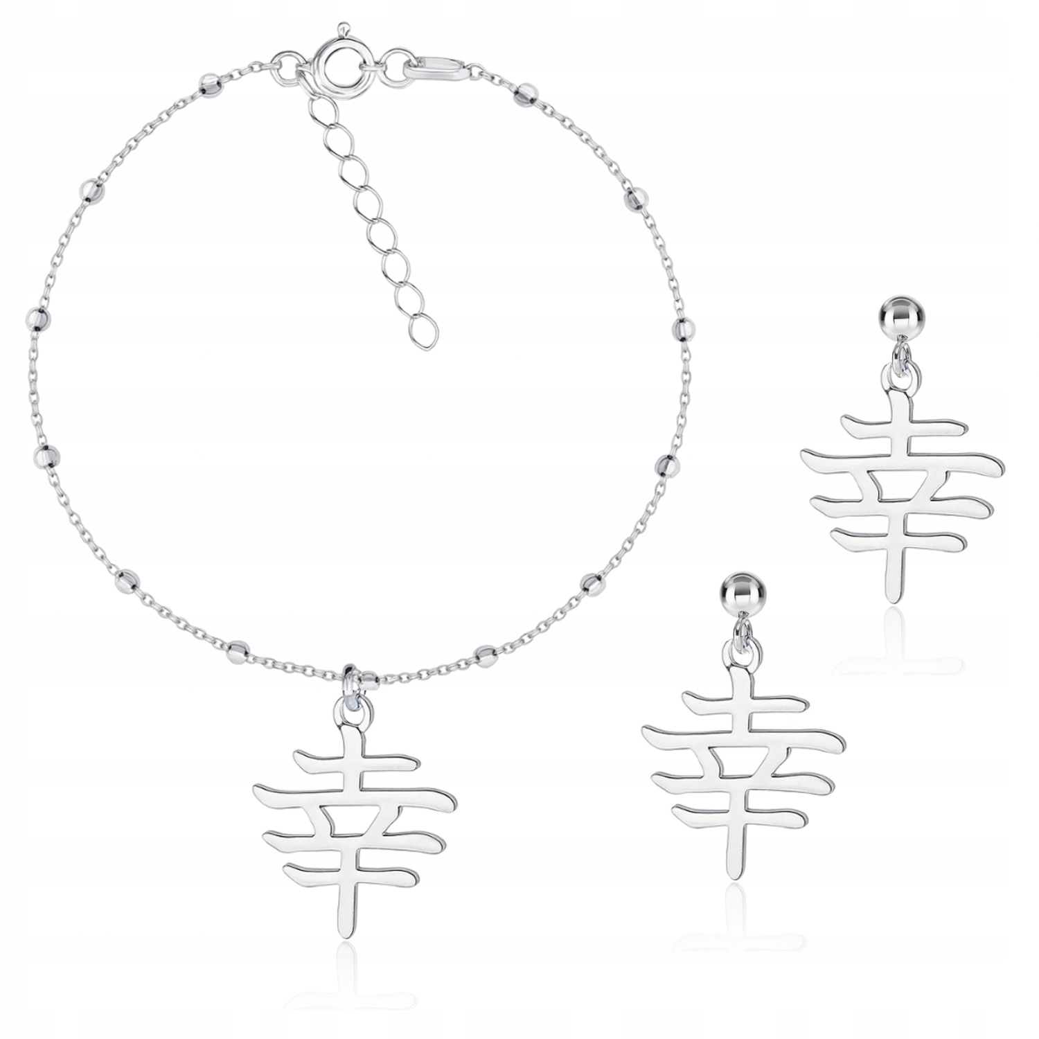 Kanji japonské znamení štěstí stříbrný kuličkový komplet stříbro 925