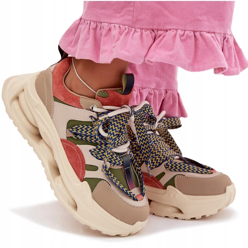 Dámské Kožené Tenisky Platforma S Barevnými Vložkami D&a CR61-3133 Béžové 37