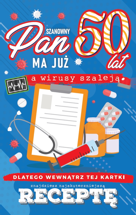 

Kartka z receptą na 50 urodziny dla Faceta