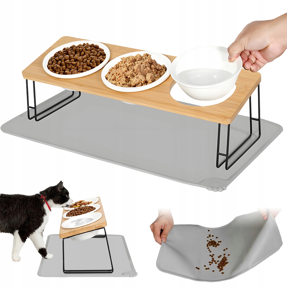 Levně Ergonomická Stanice Pro Zvířata 3 Keramické Misky S Náklonem 15 Stupňů