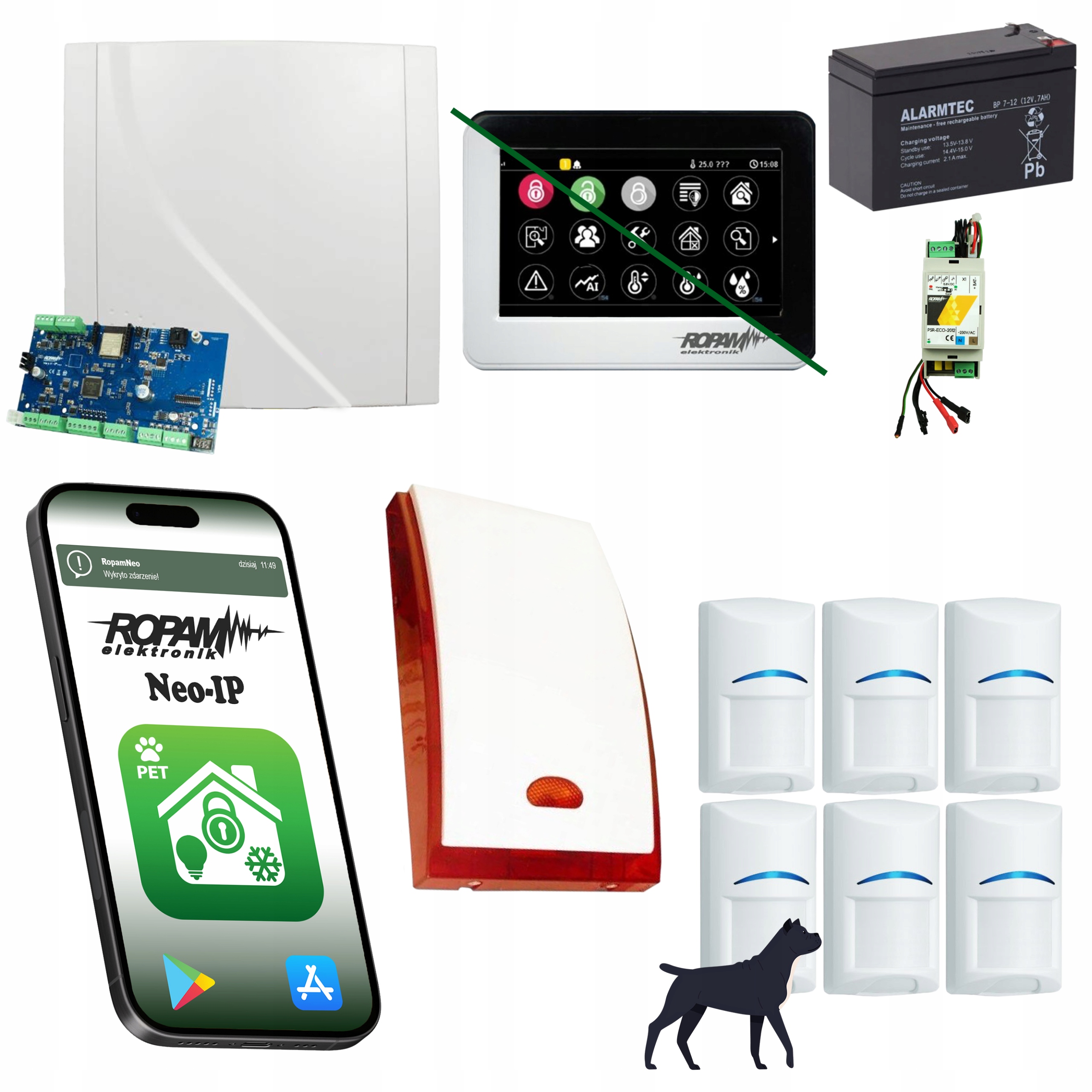Zestaw Alarmowy Ropam Do Automatyki Domowej Wifi Gsm Dotykowy LCD 6x Pir