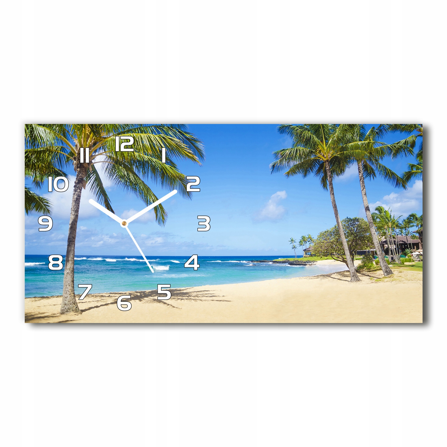 

Zegar ze szkła na ścianę Tropikalna plaża 60x30 cm