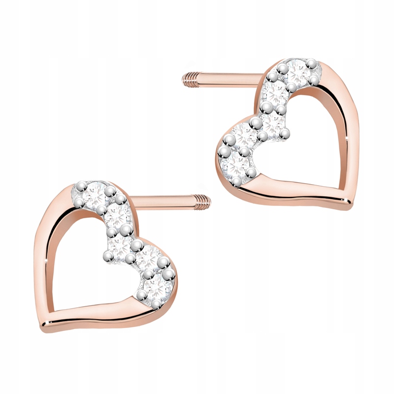 Zlaté Náušnice pr. 585 Srdce s brilianty 0,08 ct Šroubovací tyčinka 14k