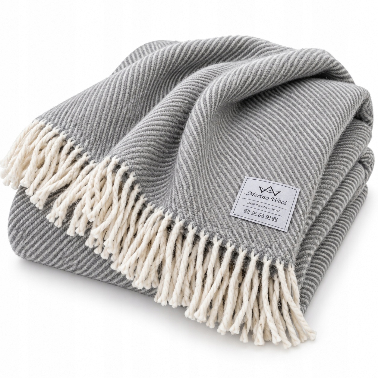 Merino Wool Vlněná deka 100% Vlna s třásněmi Polský Merino Wool
