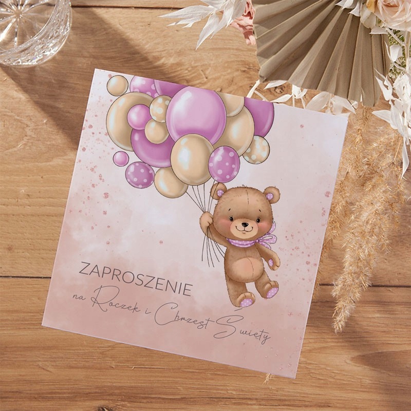 ZAPROSZENIA NA CHRZEST I ROCZEK DZIEWCZYNKI 10szt (+koperty) Wysokość produktu 15 cm