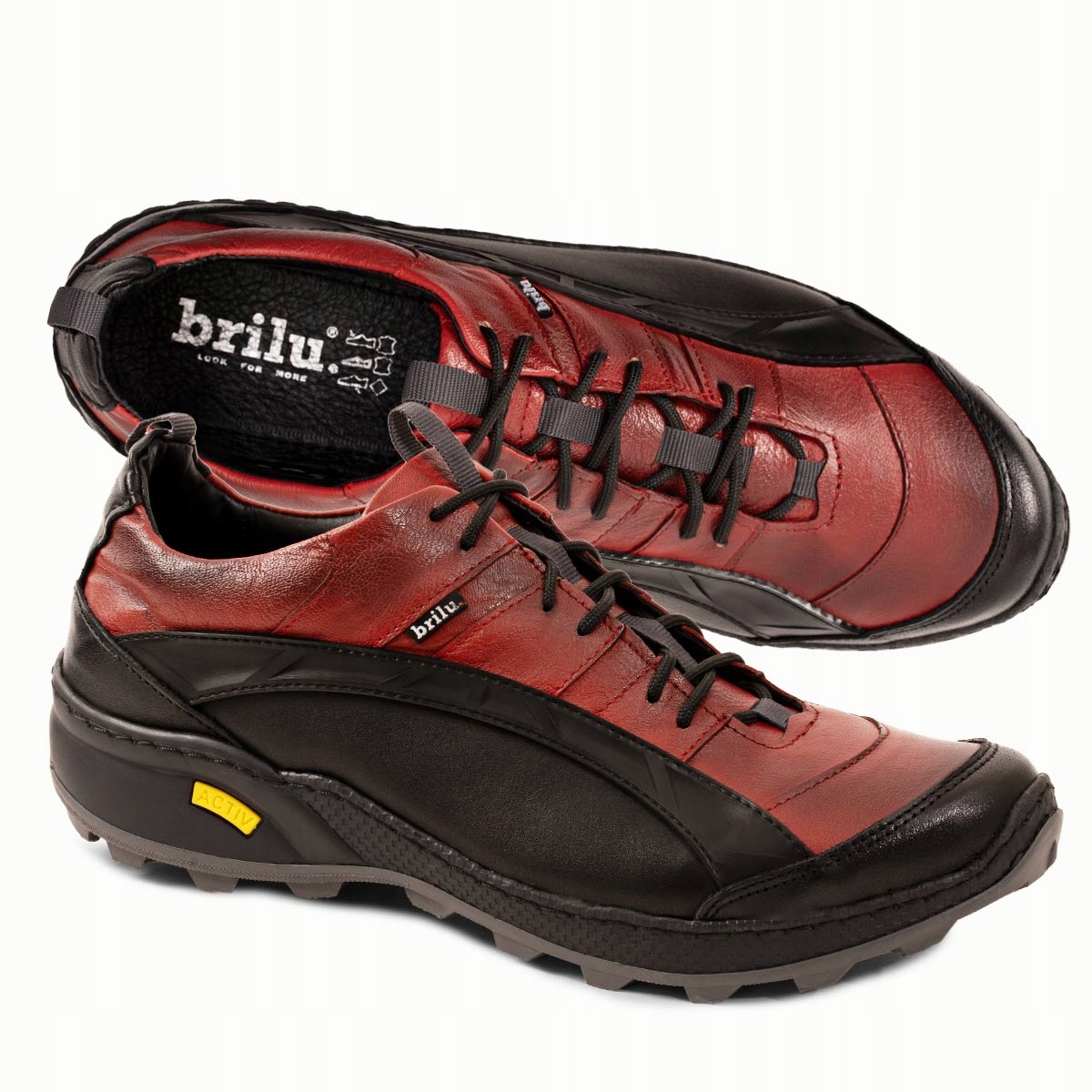 Brilu Buty Męskie Skórzane Trekkingowe Czerwone 42