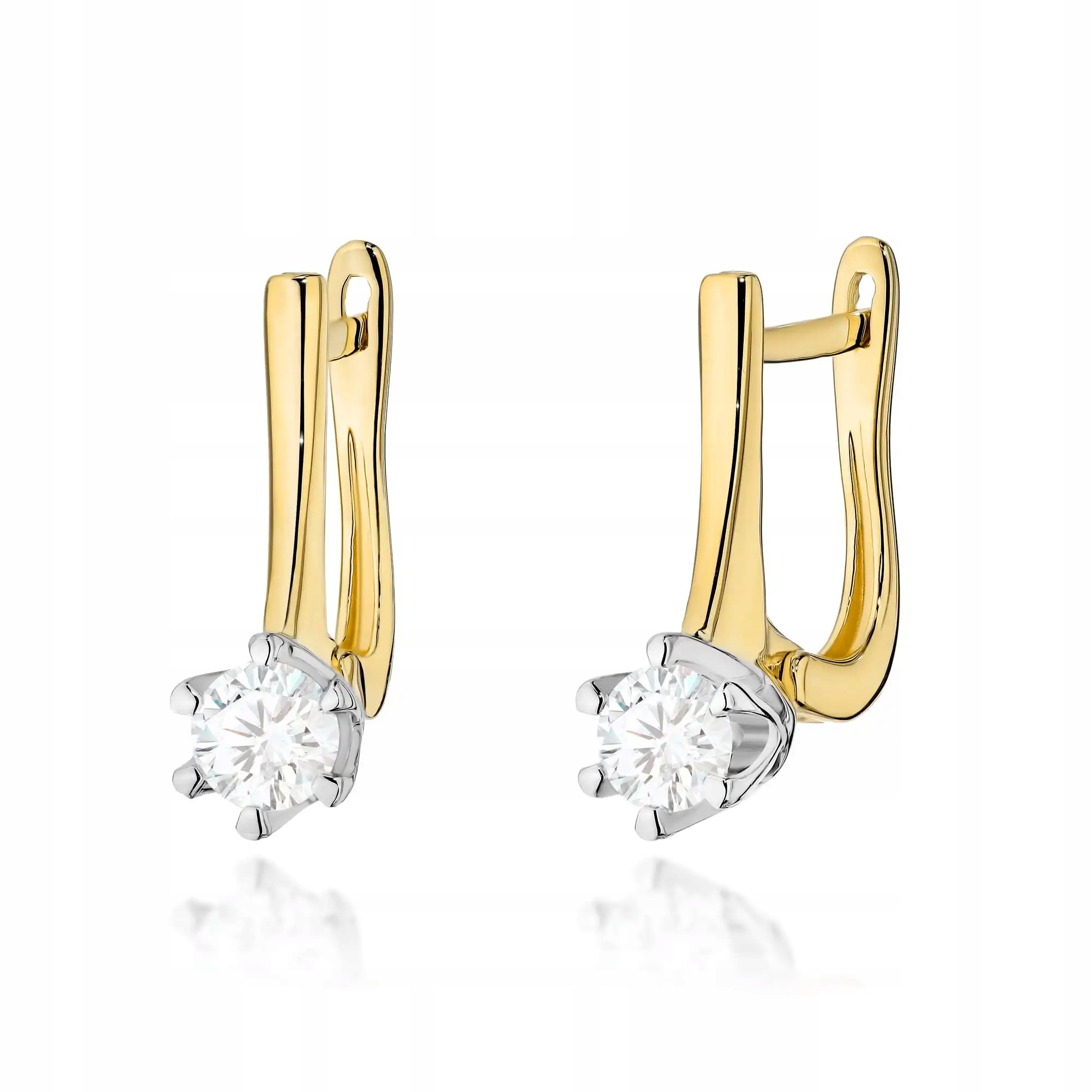 Dámské zlaté náušnice 585 s laboratorním diamantem, moderní, lesklé