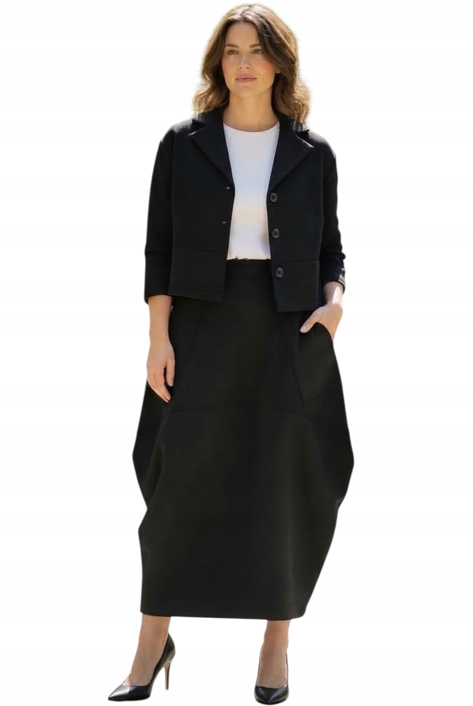 Dámský elegantní černý komplet sukně a sako Wendy Trendy italská móda