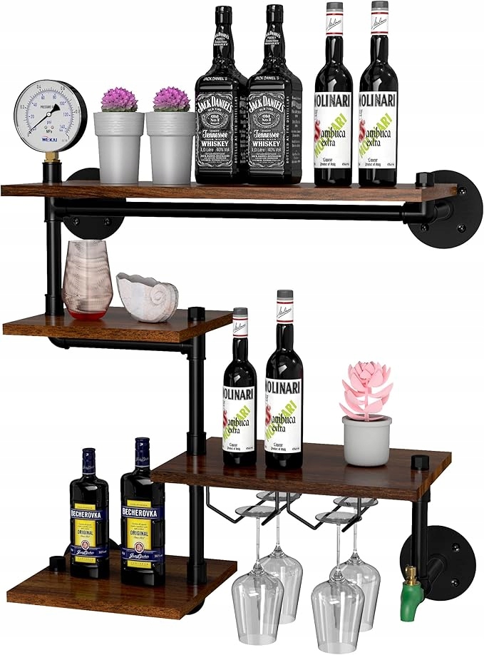 Industriálny Regál, Stojan, Nástenná Polica, Vešiak Na Víno, Kovové Drevo