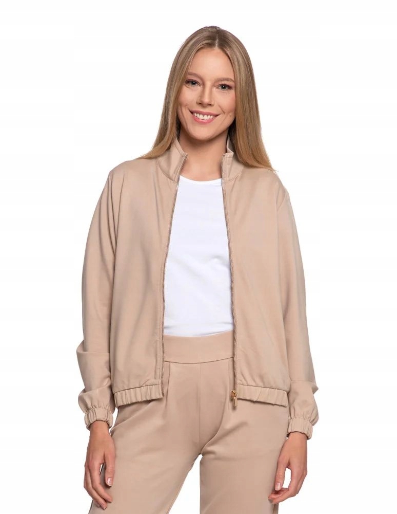 Bluza Damska Rozpinana Ze Stójką Moraj Bomberka Z Kieszeniami Beżowa XXL