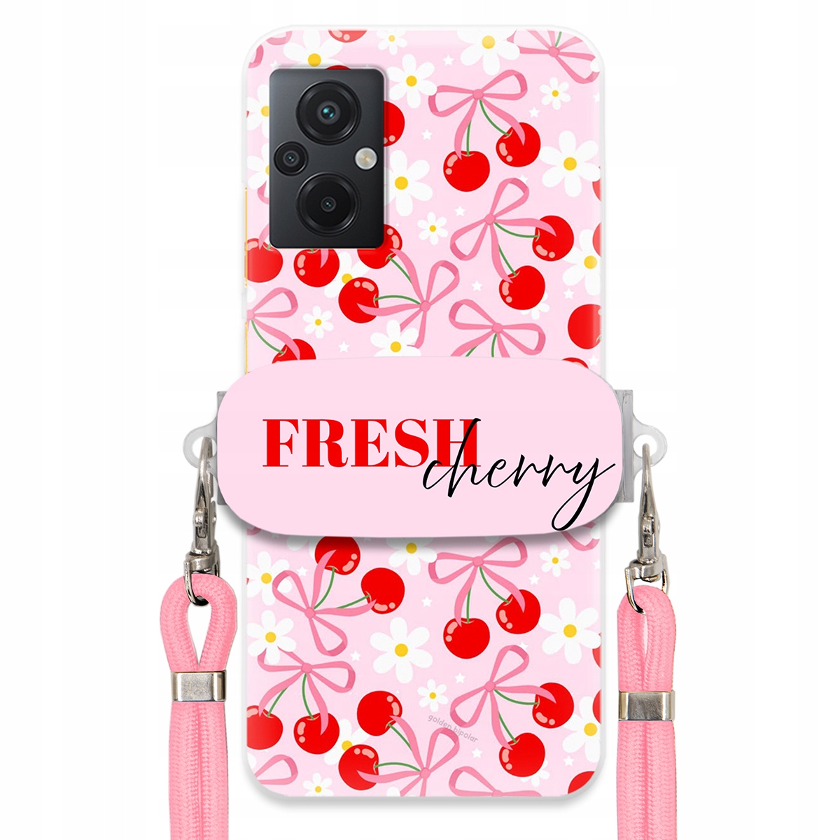 Pouzdro pro Xiaomi Poco M5 Case Držák Šňůrka Růžová Fresh Cherry Kokardy